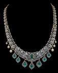 Diamond Heritage Lace Necklace with Natural Emerald, Ruby and Pearl