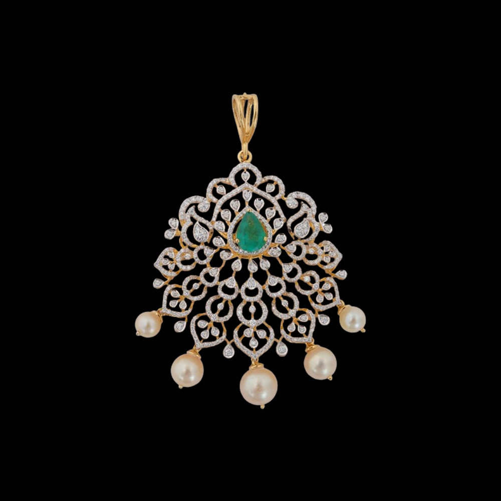 Diamond Heritage Lace Necklace with Natural Emerald, Ruby and Pearl