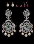 Diamond Guttapusalu Inspired Earrings with Natural Emerald, Ruby and Pearl