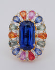 Diamond Floral Cluster Ring with Natural Multi-Colored Sapphire and Kyanite