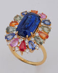 Diamond Floral Cluster Ring with Natural Multi-Colored Sapphire and Kyanite