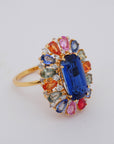 Diamond Floral Cluster Ring with Natural Multi-Colored Sapphire and Kyanite