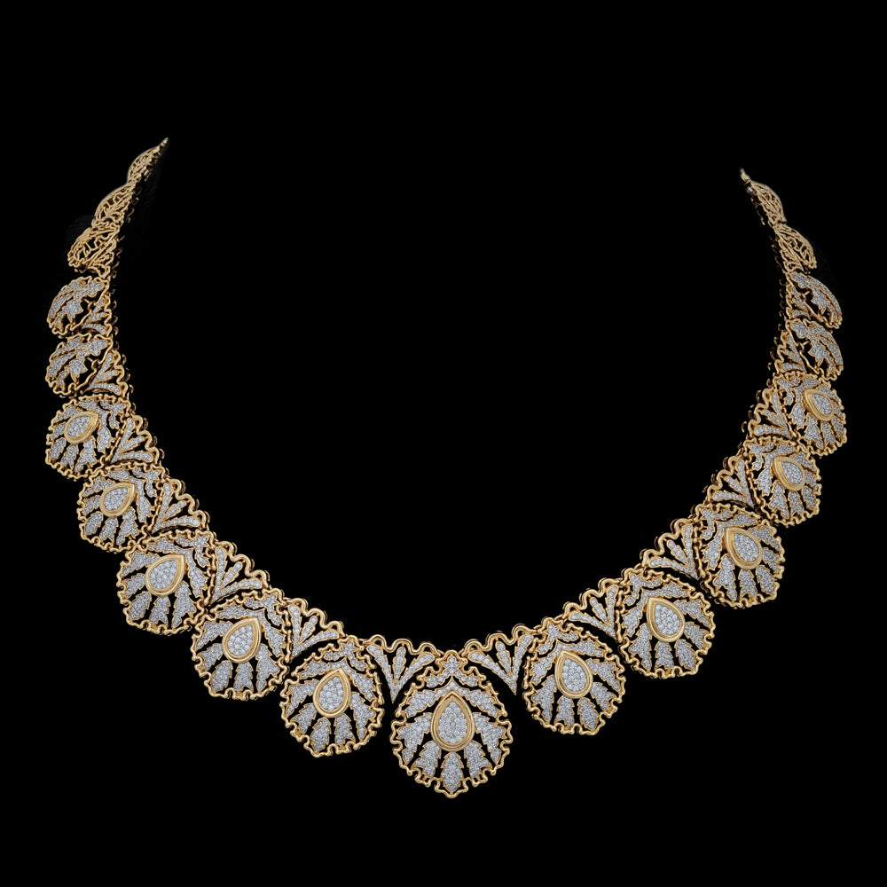 Diamond Peacock Motif Necklace with Natural Diamonds With Earring Set