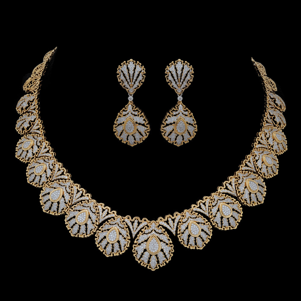 Diamond Peacock Motif Necklace with Natural Diamonds With Earring Set