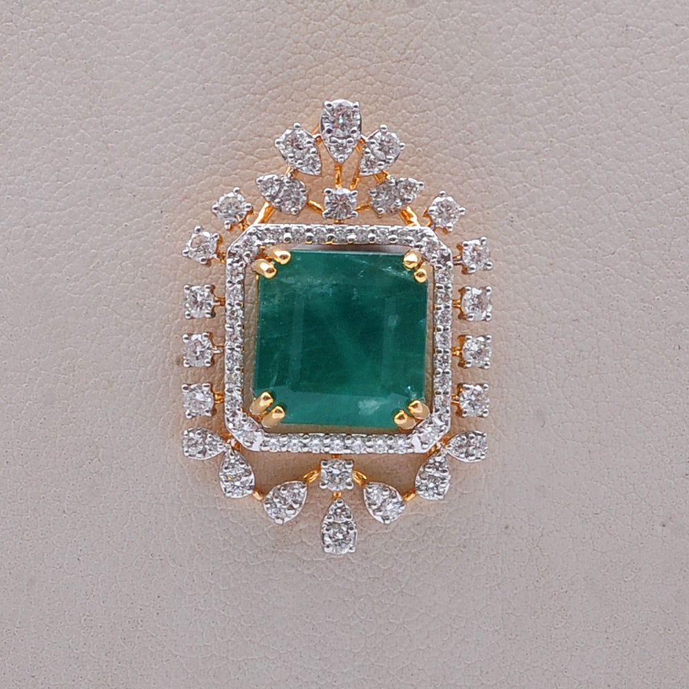 Diamond Pendant with Natural Emerald Center Stone