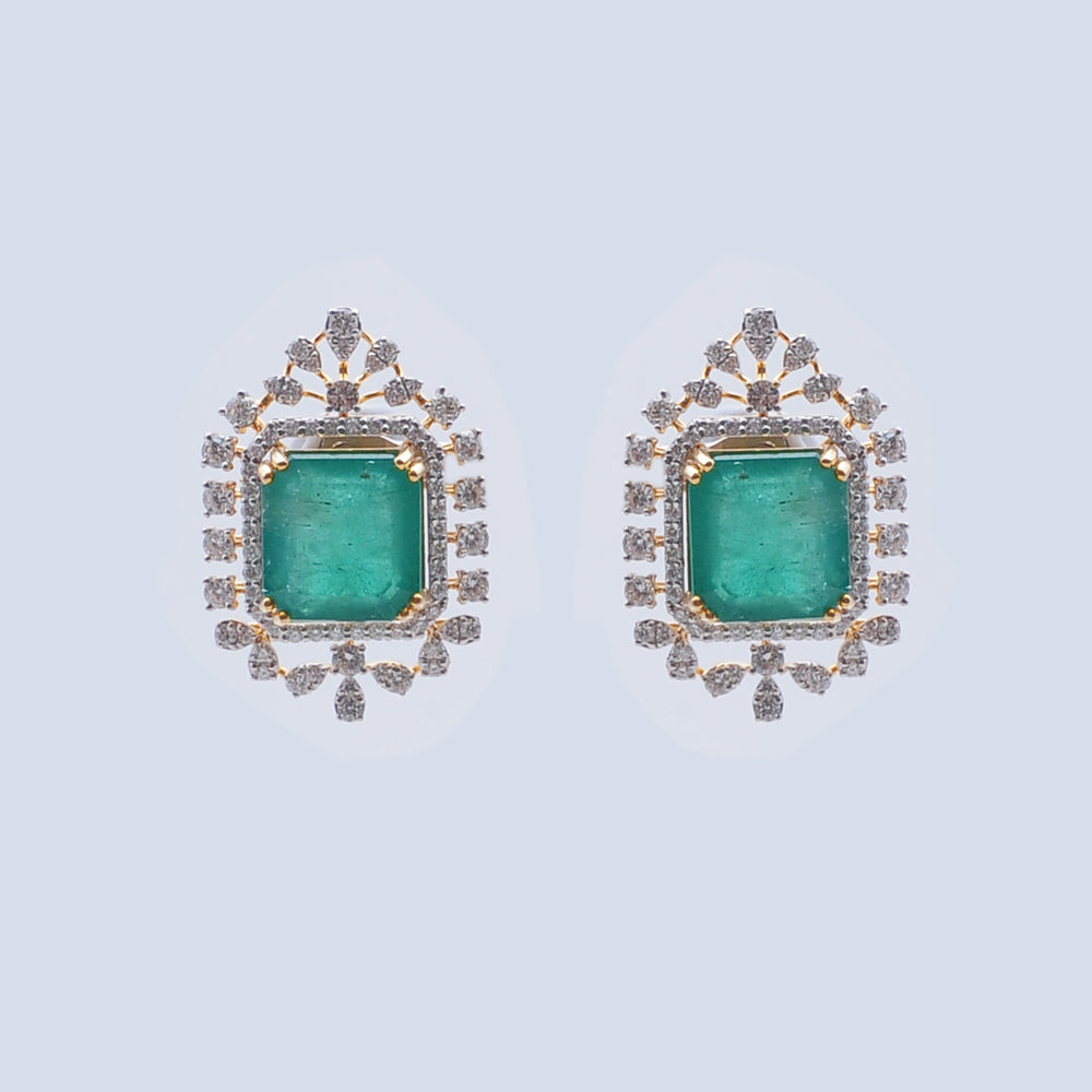 Diamond Earrings with Natural Emeralds