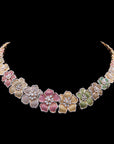 Diamond Floral Necklace with Natural Rubies, Sapphires and Tsavorites With Earring Set