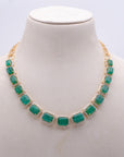 Diamond Halo Necklace with Natural Emeralds With Earring Set