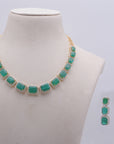 Diamond Halo Necklace with Natural Emeralds With Earring Set