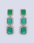 Diamond Halo Necklace with Natural Emeralds With Earring Set