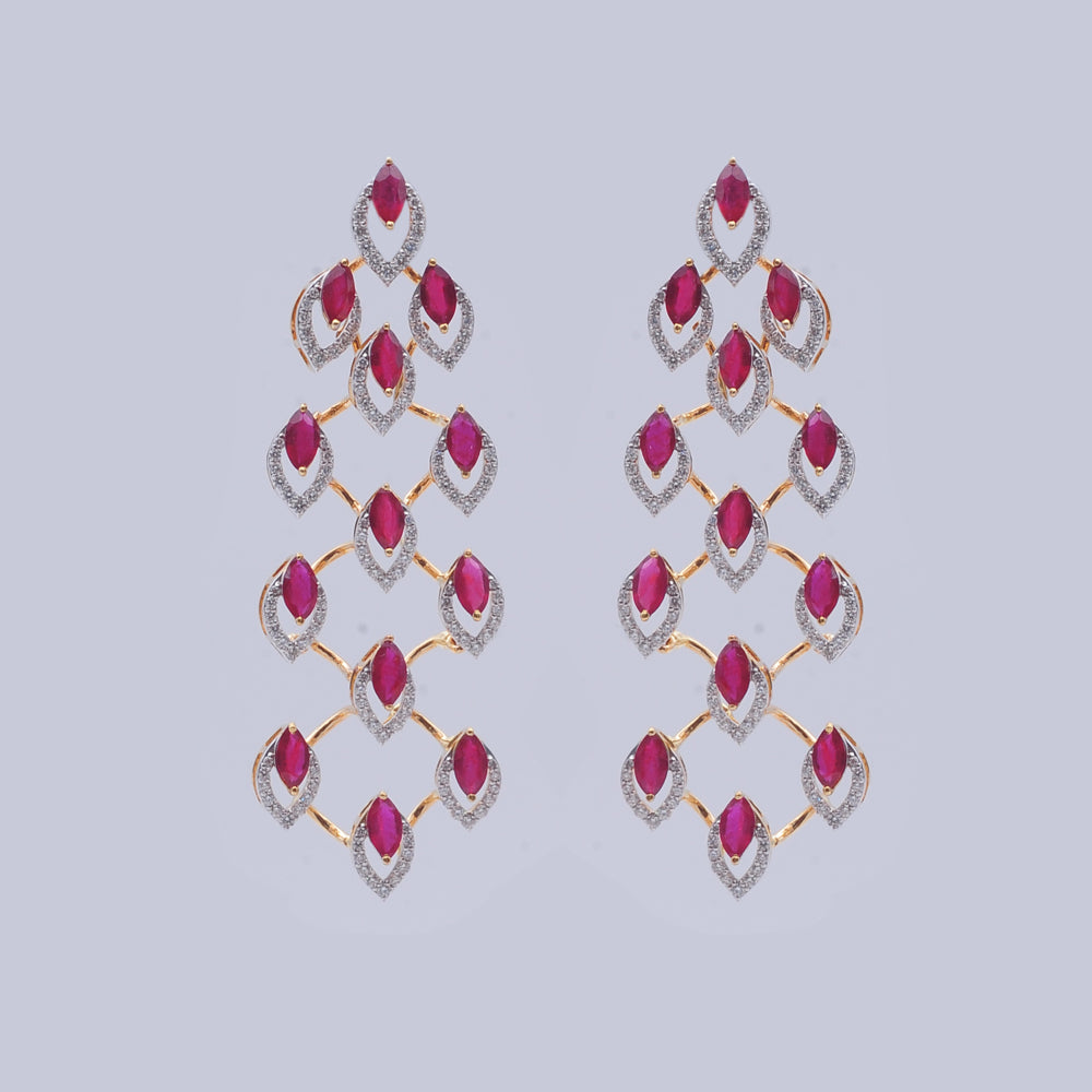 Diamond Necklace with Natural Ruby Drops With Earring Set
