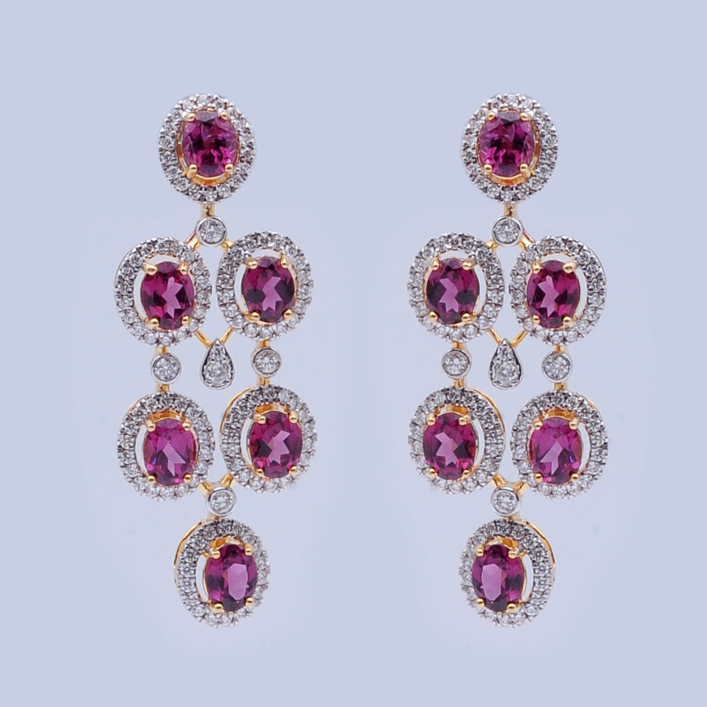 Diamond Dangle Earrings with Natural Garnets