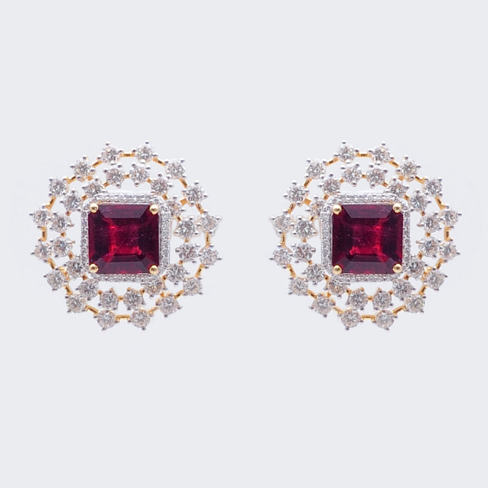 Diamond Stud Earrings with Natural Rubies