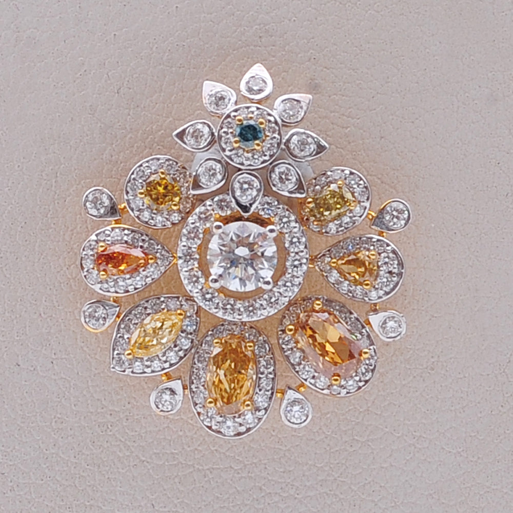 Diamond Floral Pendant with Natural Fancy Color Diamonds
