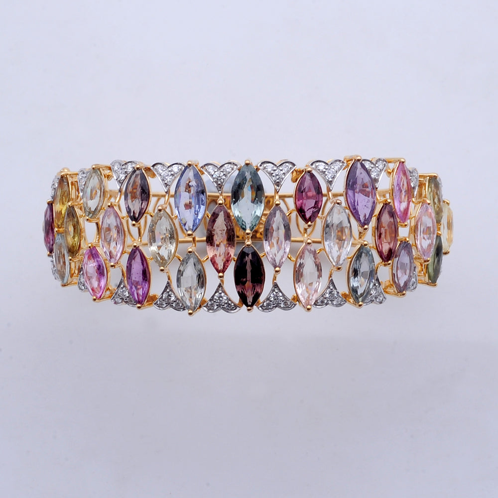 Diamond Statement Bracelet with Natural Multi Colored Sapphires