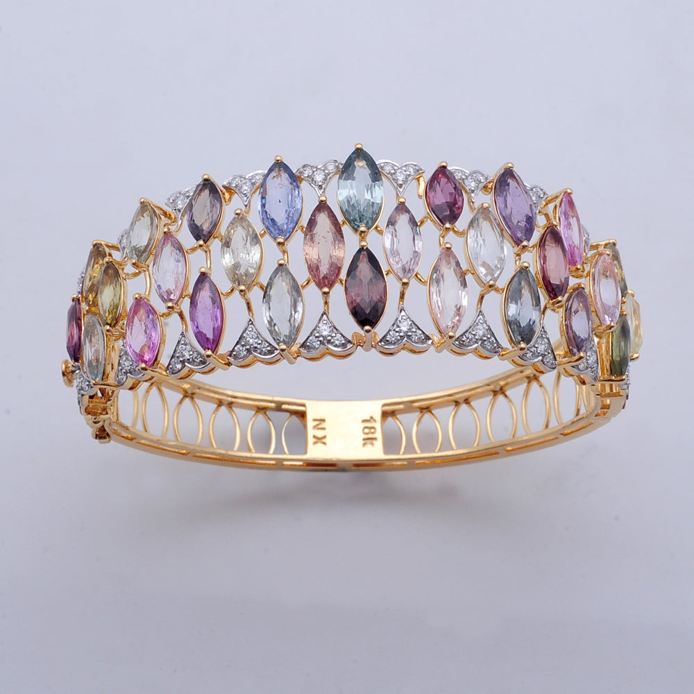 Diamond Statement Bracelet with Natural Multi Colored Sapphires