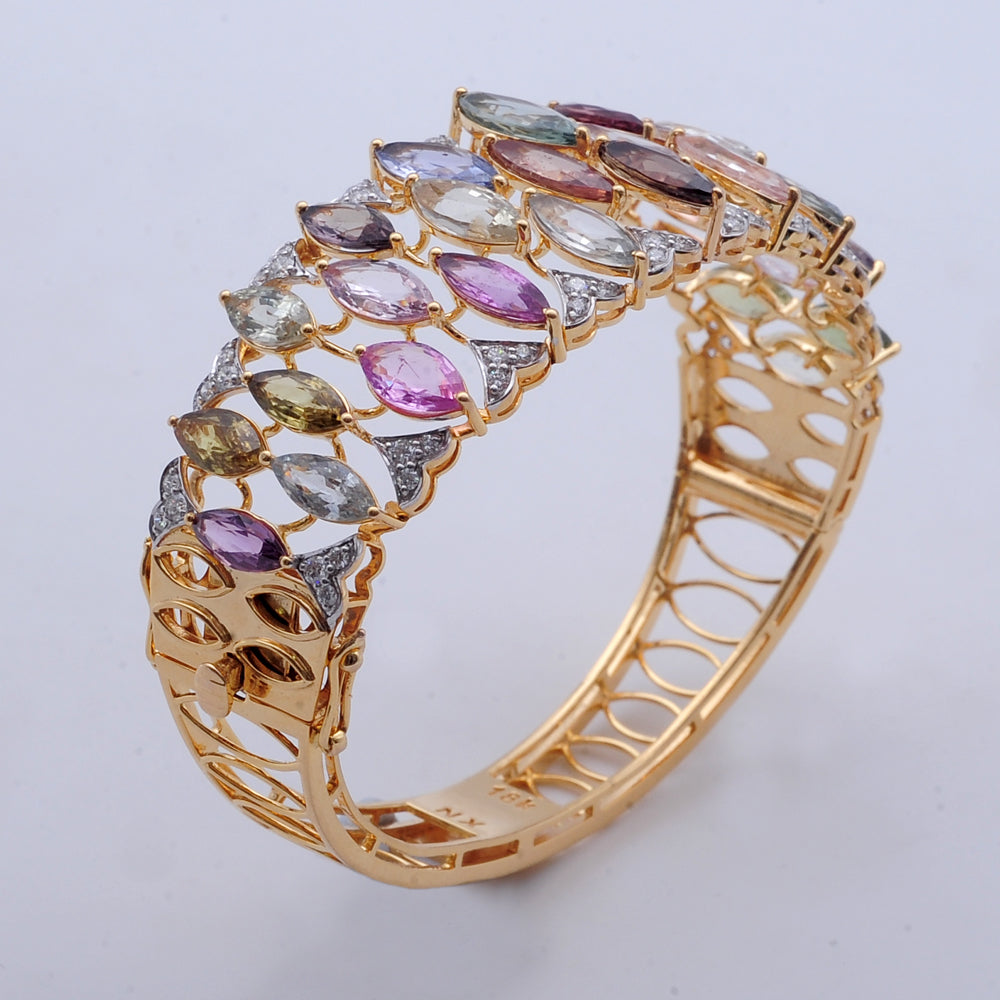 Diamond Statement Bracelet with Natural Multi Colored Sapphires