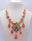Diamond Necklace with Natural Corals and Emeralds With Earring Set