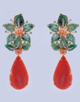Diamond Necklace with Natural Corals and Emeralds With Earring Set
