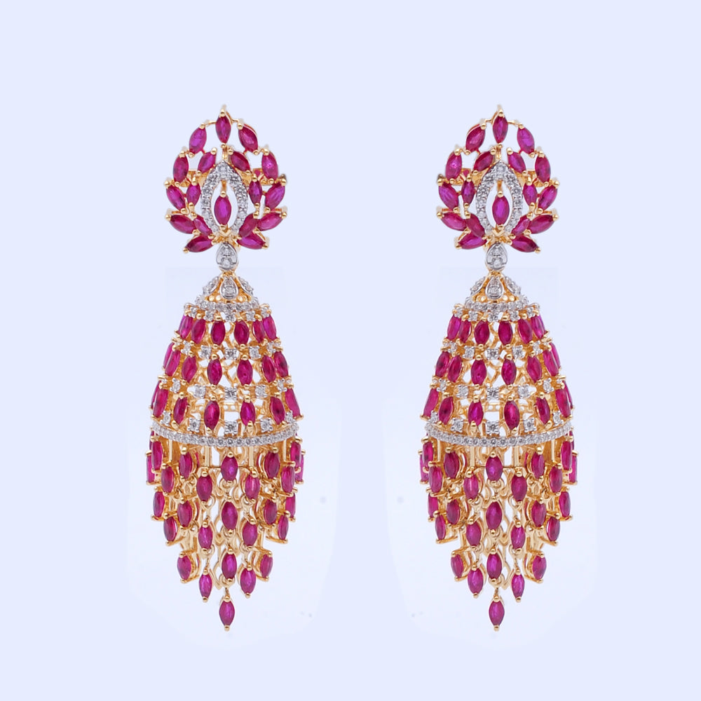 Diamond Tassel Earrings with Natural Rubies