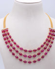 Diamond Three-Row Necklace with Natural Rubies