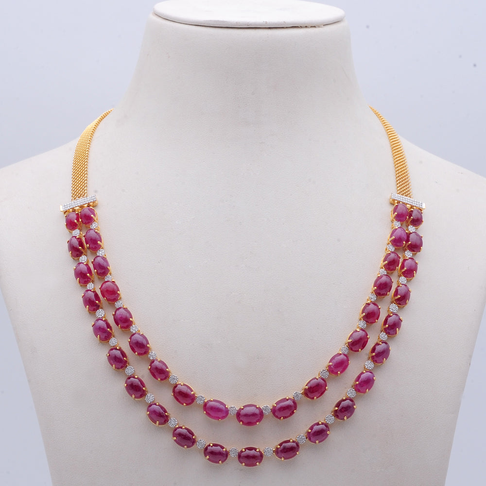 Diamond Three-Row Necklace with Natural Rubies