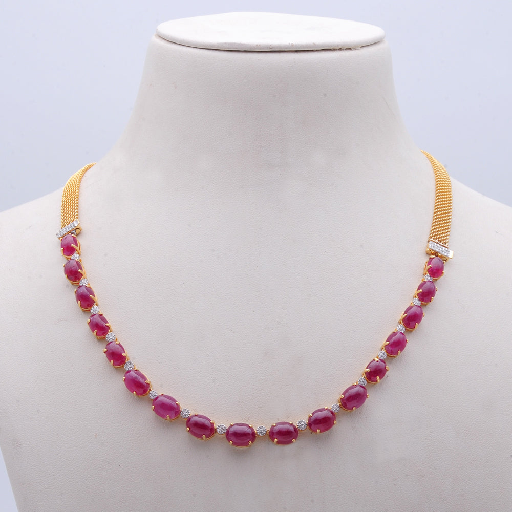 Diamond Three-Row Necklace with Natural Rubies