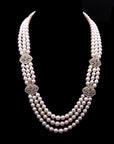 Diamond Pearl Necklace with Natural Emeralds And Rubies