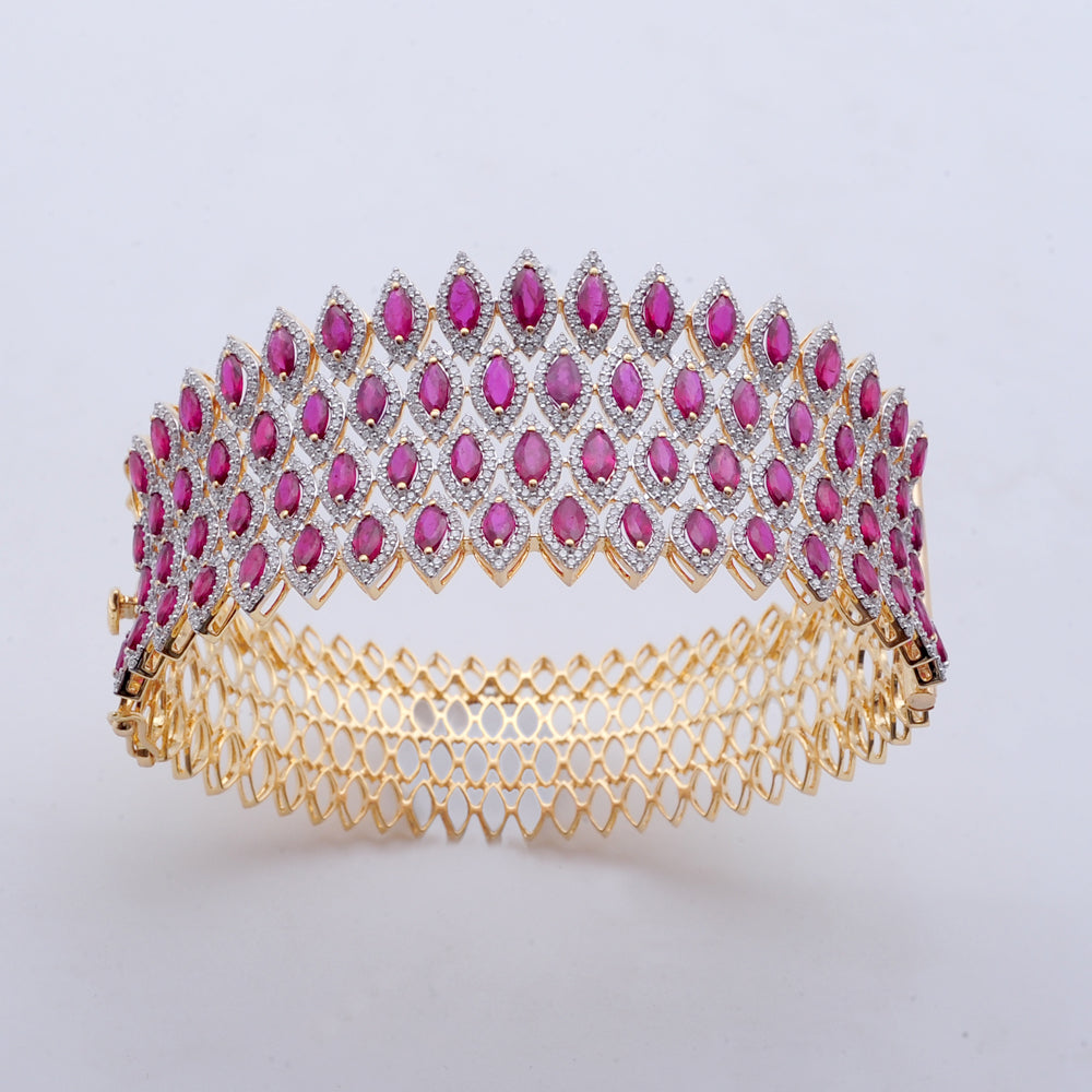 Diamond Cuff Bracelet with Natural Rubies