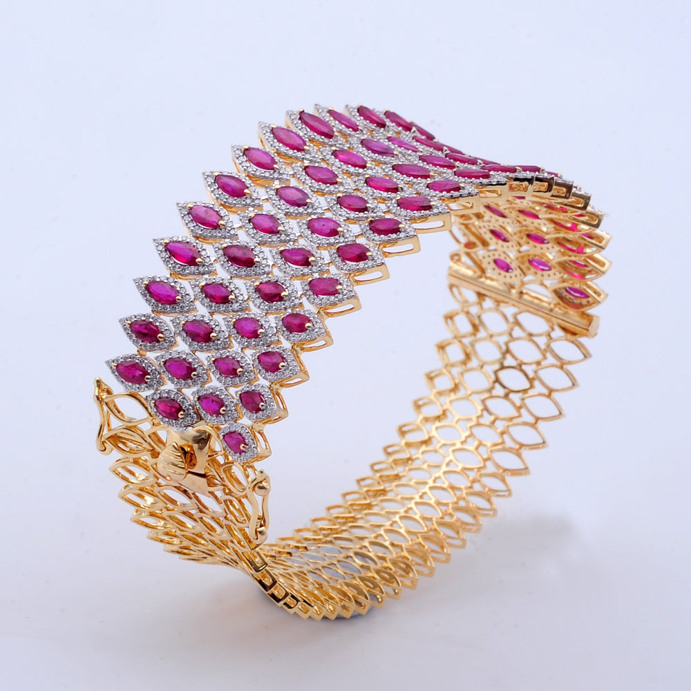 Diamond Cuff Bracelet with Natural Rubies