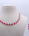 Diamond Statement Necklace With Natural Rubies With Earring Set