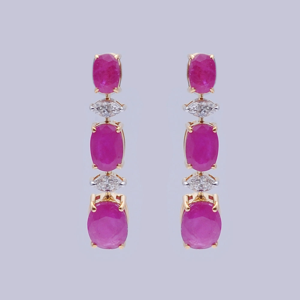 Diamond Drop Earrings with Natural Rubies