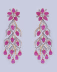 Diamond Leaf Motif Necklace With Natural Rubies With Earring