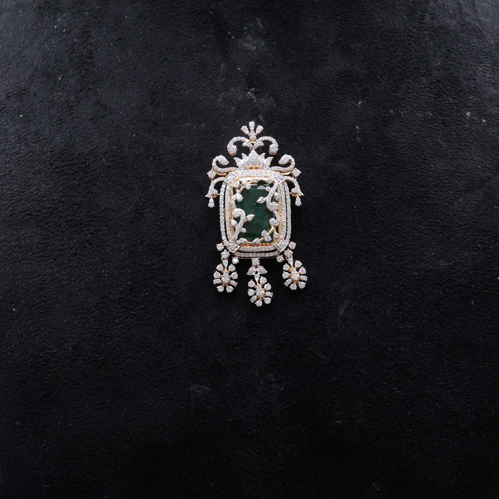 Diamond Pendant with Natural Topaz and Interchangeable Emerald or Ruby