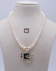 Pearl Necklace with Diamond Pendant and Interchangeable Emerald, Ruby, Sapphire and Tanzanite
