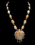 Diamond Turtle Necklace with Natural Emeralds and Sapphires With Earring
