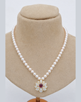Diamond and Pearl Necklace With Natural Ruby