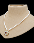 Diamond and Pearl Necklace With Natural Ruby