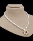 Diamond and Pearl Necklace With Natural Ruby