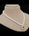 Diamond and Pearl Necklace With Natural Ruby