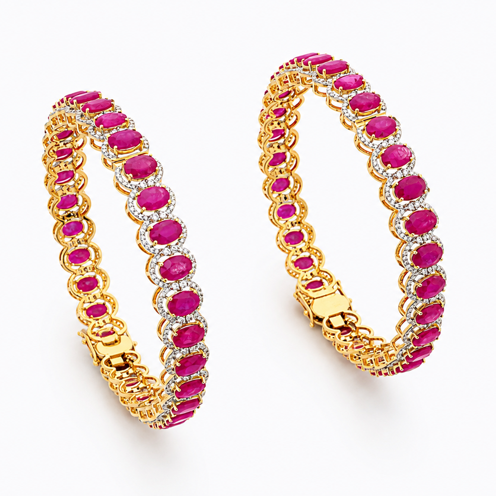 Diamond  Bangles with Natural Rubies