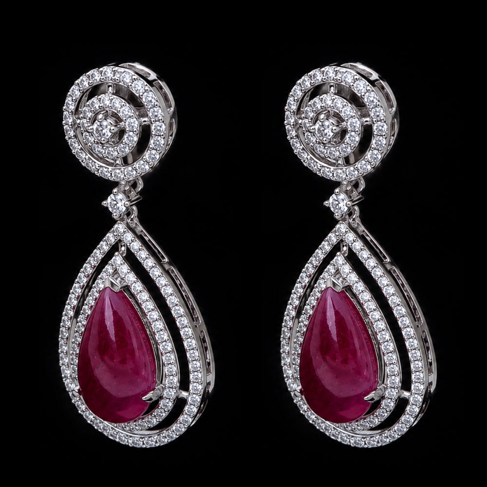 Diamond Necklace With Natural Rubies With Earring