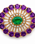 Diamond Floral Cocktail Ring With Natural Emerald And Amethysts