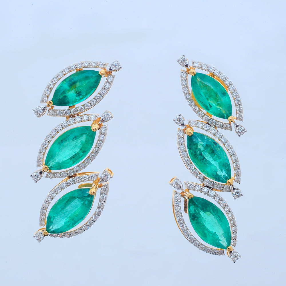 Diamond Necklace Set with Marquise Emeralds &amp; Diamond Accents With Earring Set