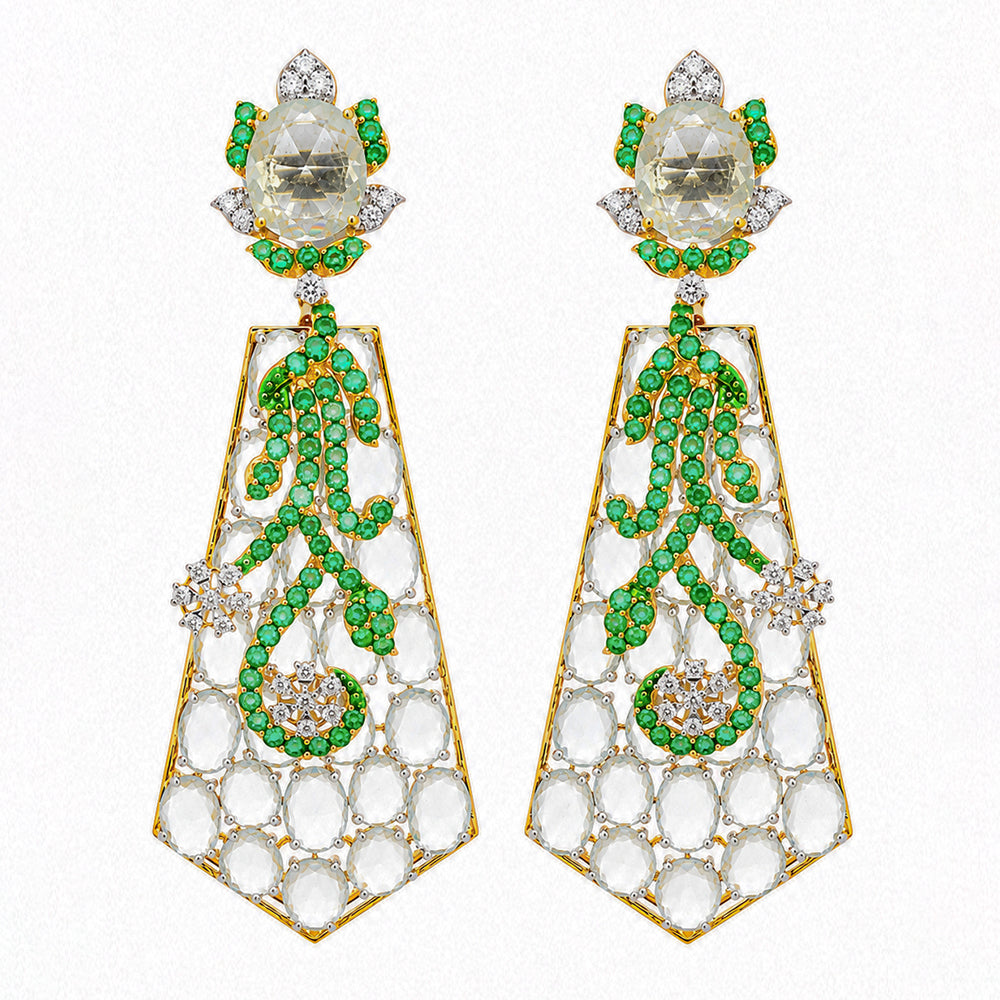 Diamond Earrings with Natural Emerald and Aquamarine