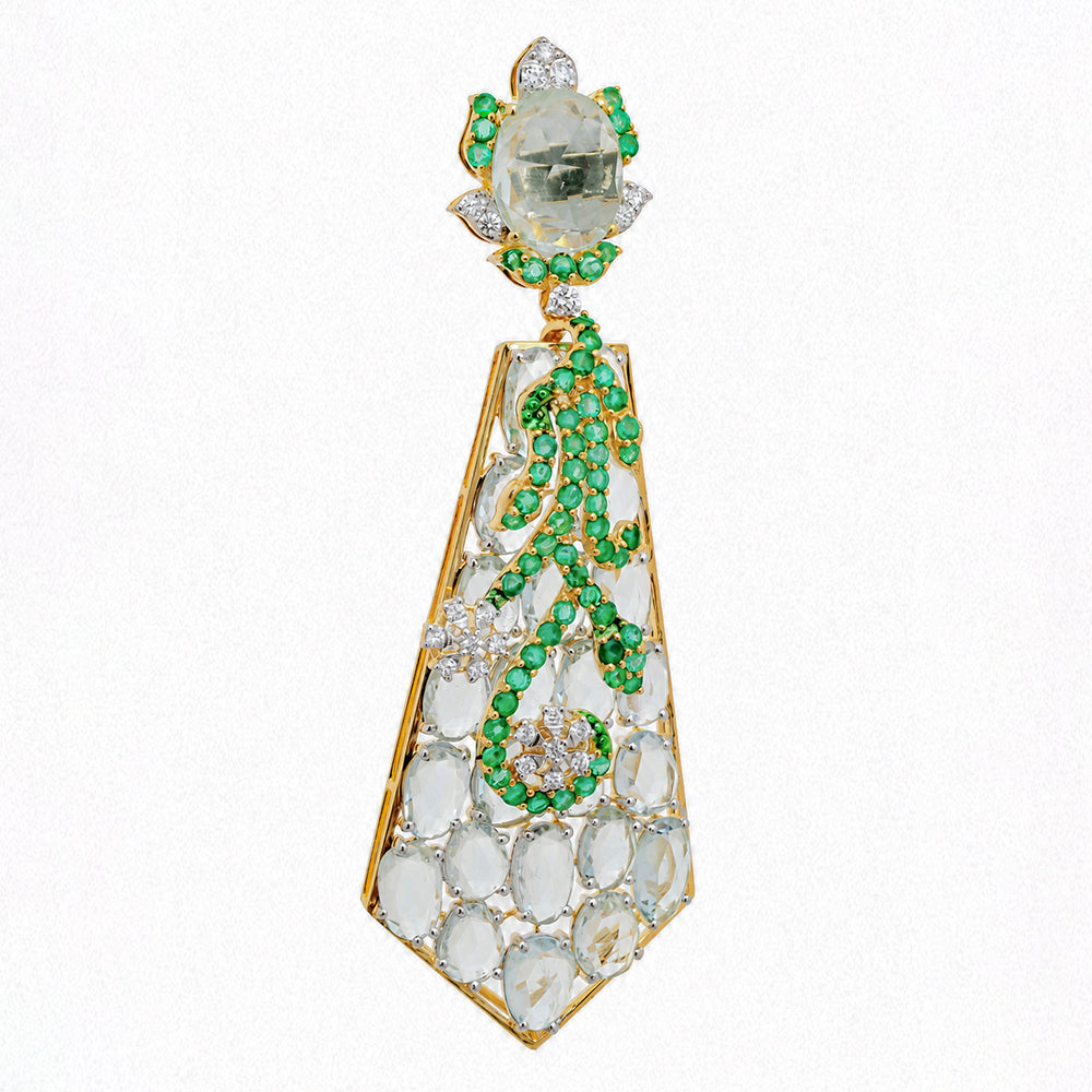 Diamond Earrings with Natural Emerald and Aquamarine