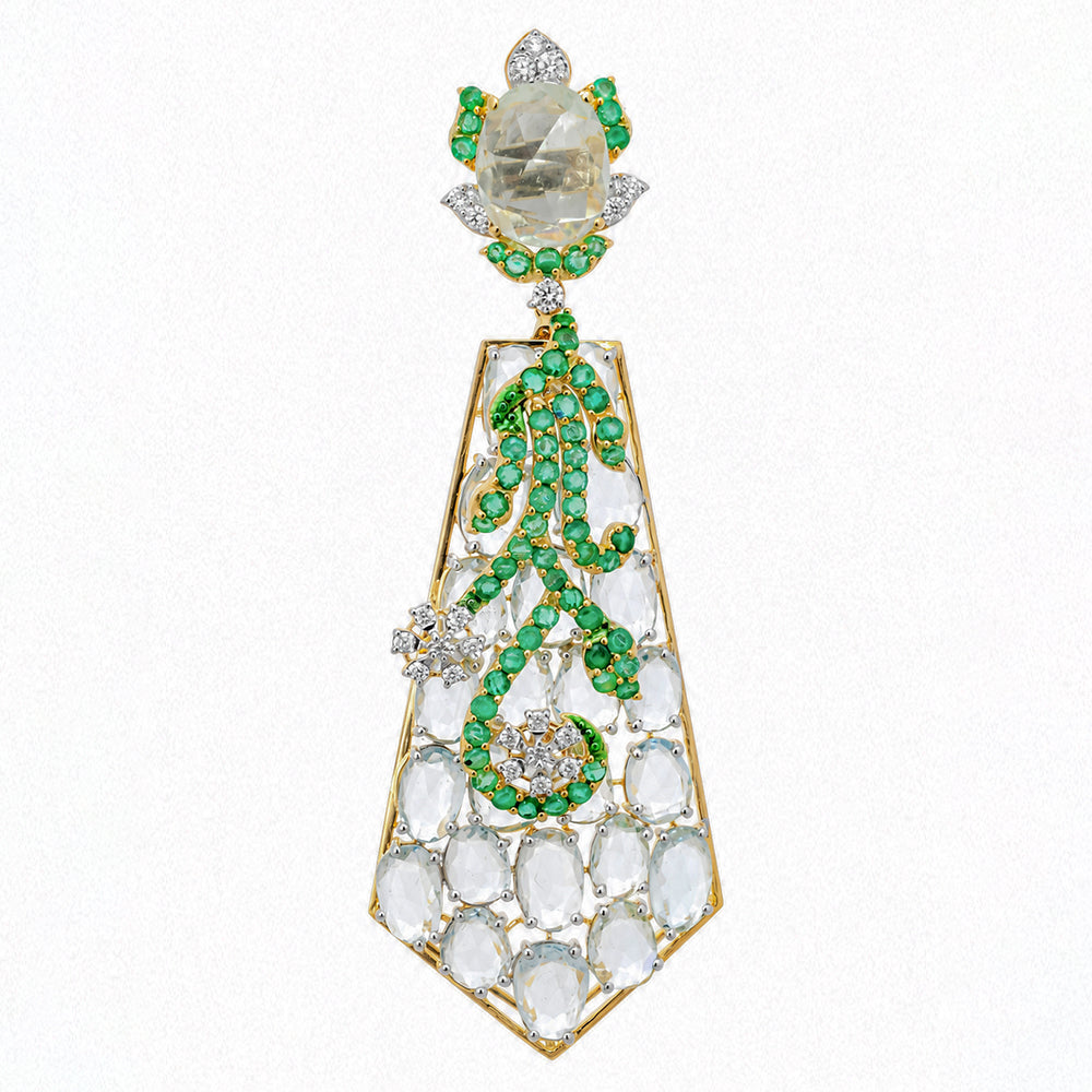Diamond Earrings with Natural Emerald and Aquamarine