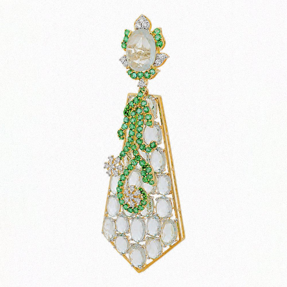 Diamond Earrings with Natural Emerald and Aquamarine