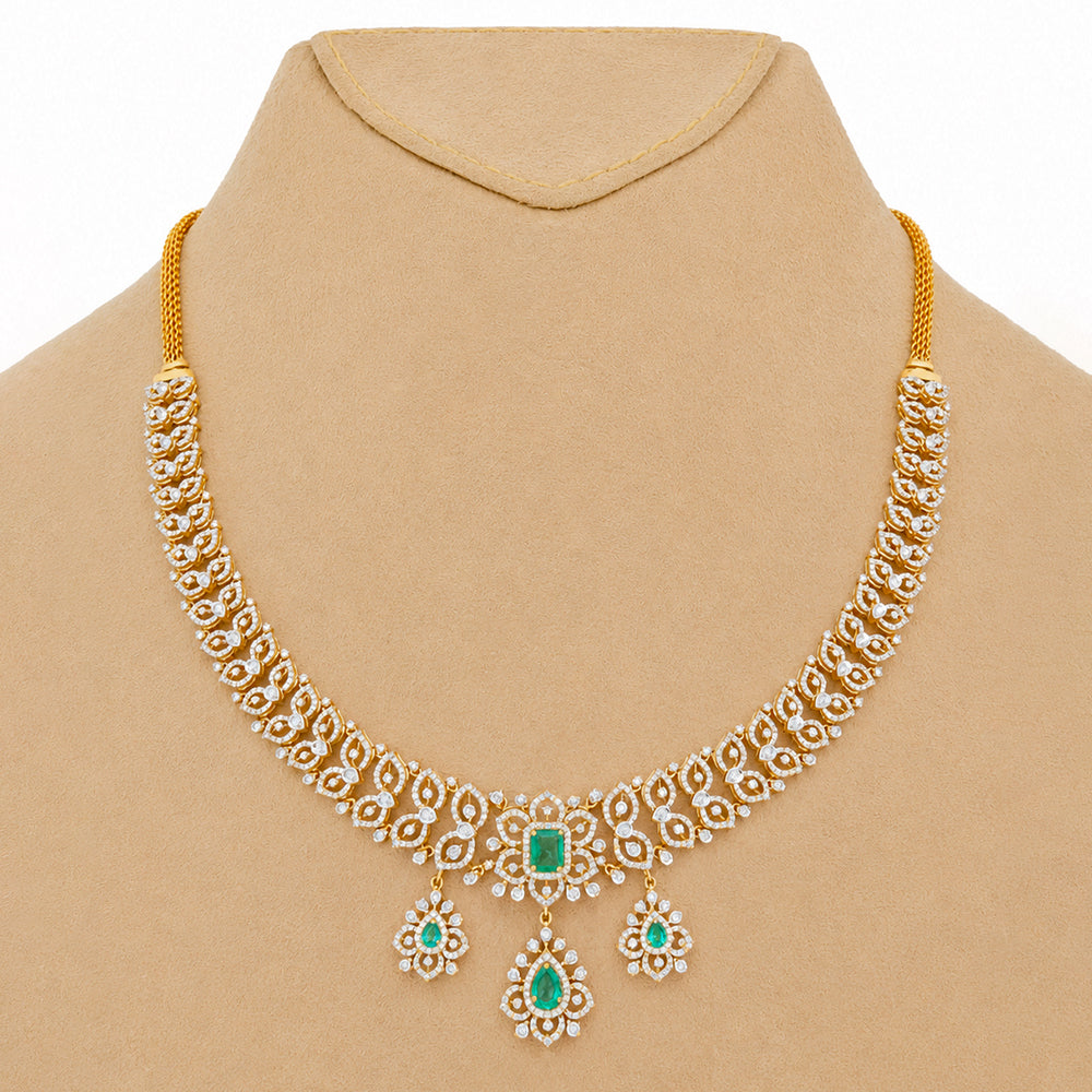 Diamond Necklace with Natural Emerald Drops With Earring Set