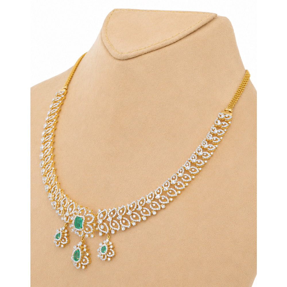 Diamond Necklace with Natural Emerald Drops With Earring Set